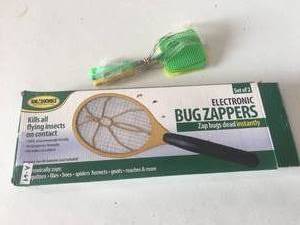 lot 64 image: Brand New Lot of TWO Ideaworks Electronic Hand Held Racket Bug Zappers & Telescopic Fly Swatters