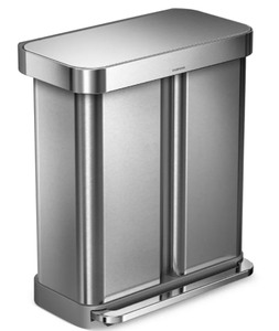 lot 17 image: Brand New Simplehuman 58L Dual Compartment Stainless Trash Can