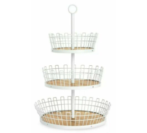lot 28 image: Brand New Martha Stewart Metal & Beechwood Tiered Basket Server