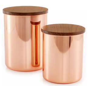lot 41 image: Brand New Martha Stewart Collection Set of 2 Heirloom Copper Plated Canisters