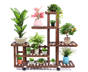 lot 57 image: Brand New Wood OutdoorIndoor Rolling Plant Stand