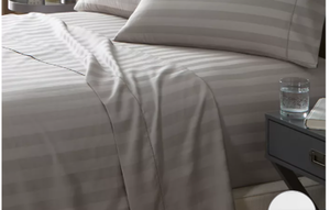 lot 114 image: Charter Club Damask Stripe 100% Supima Cotton 550 Thread Count Full Fitted Sheet-White Color
