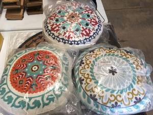 lot 120 image: Brand New Lot of Three Embroidered Bohemian Round Cotton Cushion Floor Pillows