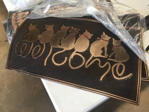 lot 123 image: Brand New Lot of Two 29 x 18 Cat Themed Welcome Rubber Door Mats