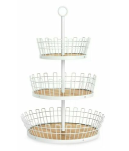 lot 37 image: Brand New Martha Stewart Metal & Beechwood Tiered Basket Server