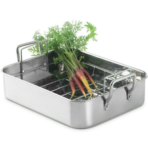 lot 47 image: Brand New Martha Stewart Collection Open Rectangular Roaster with Stainless Steel Handles