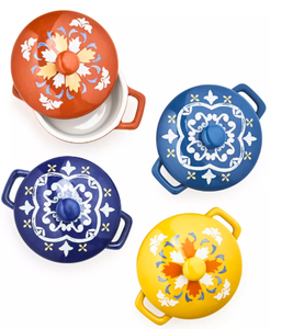 lot 51 image: Brand New Martha Stewart Collection La Dolce Vita Collection Set of 4 Decorative Ceramic Cocottes