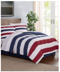 lot 101 image: Brand New Pem America Modern Stripe 8 Piece Queen Comforter Set, Created for Macys