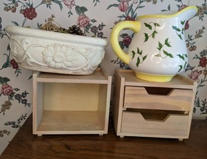 lot 120 image: Decorative Bowl, Pitcher and Small Wood Storage Units