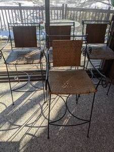 lot 142 image: Four Metal Barstools with Woven Seats