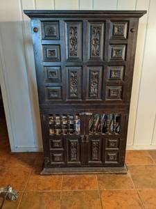 lot 189 image: Carved Wood Armoire w Drop Down Desk