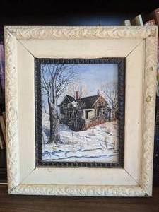 lot 163 image: Framed Original Oil on Canvas Winter Homestead