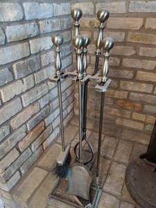 lot 178 image: Brass Fireplace Tools and Stand