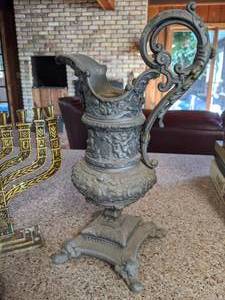 lot 74 image: Vintage Metal Footed Pitcher with Cherubs