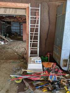lot 7 image: Lot of Garage and Fishing Implements Including Aluminum Ladder