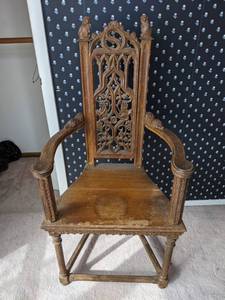 lot 10 image: Antique Gothic Carved Oak Parlor Chair