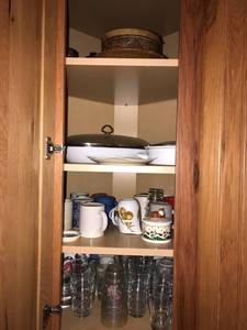 lot 67 image: Contents of Cupboard Drinkware, Serving Dishes, etc.