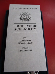 US Mint 1991 Korean War Commemorative Silver Dollar