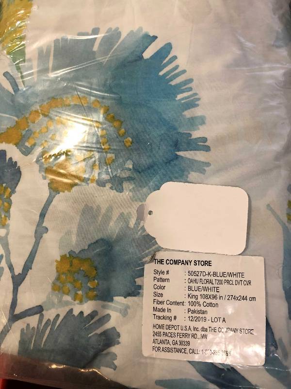 lot 17 image: Oahu Floral Multicolored Cotton Percale Twin Duvet Cover, 50527D-T-BLUEWHITE, NEW