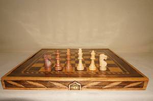lot 49 image: Handmade Wood Chess Board and Pieces