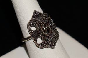 lot 42 image: Vintage Look Sterling Silver Rhinestone Ring