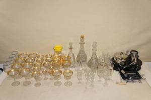 lot 121 image: Barware - Glasses, Cut Glass Bottles