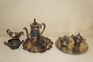 lot 183 image: Silver Tone Tea and Serving Pieces