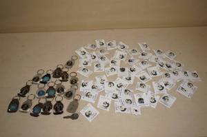 lot 196 image: Vintage Look NFL Helmet Pins, Camaro and Oldsmobile Key Chains