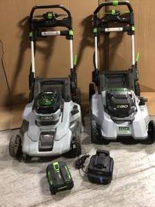 Lot of 2 Ego Lawnmowers 1 Battery and charger no bags used customer returns