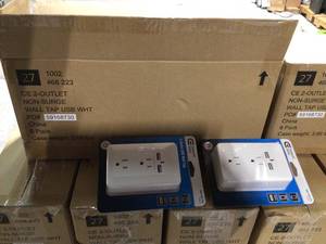 Lot of 26 New cases of CE 2 Outlet Non Surge Wall Tap USB WHT 6case see pictures