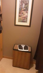 lot 116 image: Framed Print, Hamper, Scale, Towel Rack 18x32