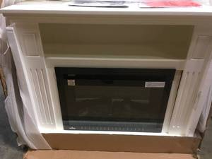 Napoleon 31 in. Freestanding Electric Fireplace TV Stand with Entertainment Center in White damaged see pictures