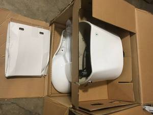 Glacier Bay 10 in. Rough-in 2-Piece 1.28 GPF High Efficiency Single Flush Round Front All-in-One Toilet in White, Seat Included see pictures