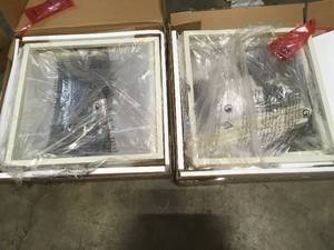 Lot of 2 Donnelly Square White Metal End Table with Natural Wood Finish Top (20 in. W x 22 in. H) not used see pictures