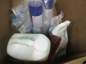 box of misc cleaners some open ...