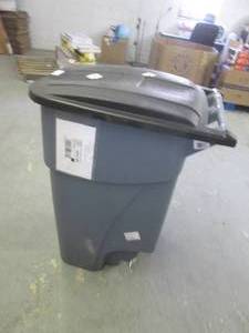 50 gallon trash can missing a wheel...