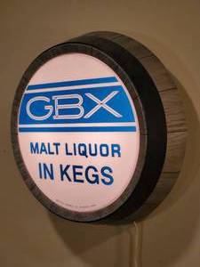 lot 6 image: GBX Malt Liquor In Kegs Lighted Beer Mancave Decor