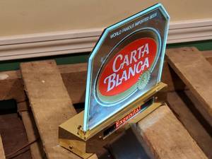 lot 55 image: Vintage Metal Lighted Carta Blanca Mancave Bar Decor