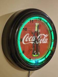 lot 59 image: Awesome Neon Lighted Coca Cola Mancave Wall Clock