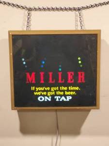 lot 75 image: Vintage Metal Lighted Miller Beer Mancave Wall Decor