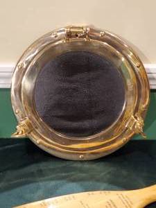 lot 118 image: Brass Mirrored Port Hole and Wooden Menu Ore
