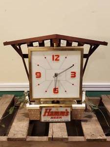 lot 43 image: LK Double Sided Rotating Hamms Beer Clock Mancave Wall Decor WOW