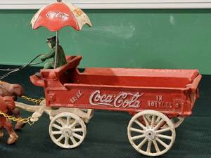 lot 142 image: Cast Iron Coca-Cola Delivery Wagon Bar Display
