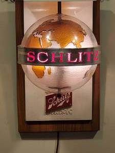 lot 156 image: Awesome Lighted Schlitz Rotating World Mancave Wall Decor