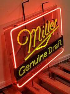 lot 243 image: Awesome  Lighted Miller Genuine Draft Neon Mancave Wall Decor