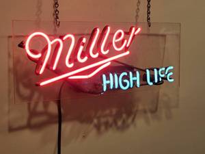 lot 245 image: Lighted Neon Miller High Life Mancave Wall Decor