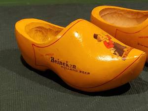 lot 261 image: Pair of Wooden Heineken Shoes Mancave Wall Decor