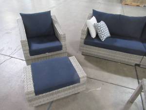 Rst Brands Cannes 7-Piece All-Weather Wicker Patio Sofa and Club Chair Seating Set with Sunbrella Navy Blue Cushions OP-PESS8-CNS-NVY-K