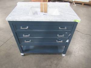 Home Decorators Collection Everett 37 in. W x 22 in. D Vanity Cabinet in Aegean Blue with Carrara Marble Vanity Top in White with White Basin EEBVT3722D