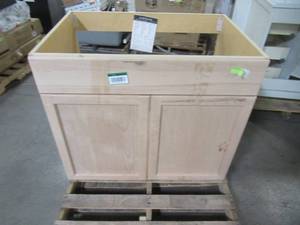 Hampton Bay Assembled 36x34.5x24 in. Easthaven Sink Base Cabinet with False Drawer Front in Unfinished German Beech EH3635S-GB